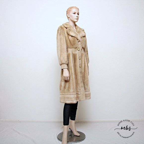 Lilli Ann Vintage Faux Fur Faux Leather Single Breasted Trench Coat